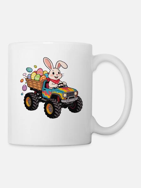 Osterhase im Monstertruck - Tasse - Weiß