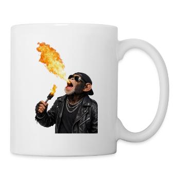Flammenaffe Rocker Lederjacke - Tasse - Weiß - Rechts