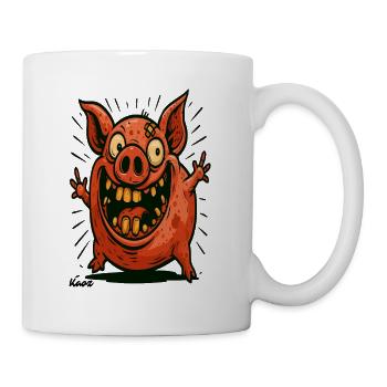 Verrücktes rotes Schwein im Comic Stil - Tasse - Weiß - Rechts