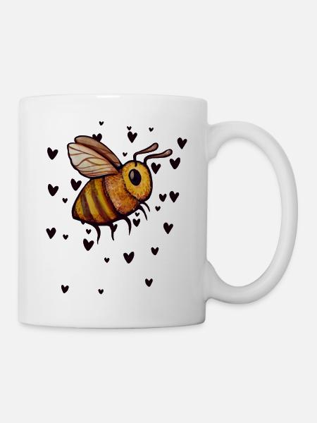 Aquarellbiene mit Herzen - Tasse - Weiß