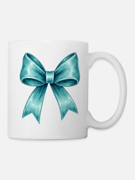 Türkisfarbene Schleife - Tasse - Weiß