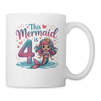 Meerjungfrau 4. Geburtstag 4 Jahre - Tasse - Weiß - Rechts