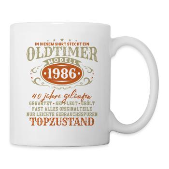 Oldtimer Baujahr 1986 Jahrgang Geburtstag Geschenk - Tasse - Weiß - Rechts