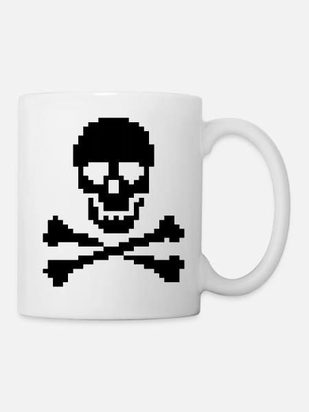 Pixel Skull Crossbones T-Shirt - Tasse - Weiß