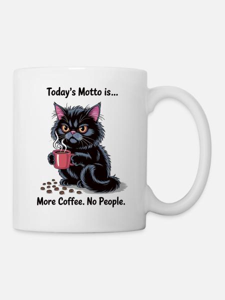 More Coffee No People Shirt mit schwarzer Katze - Tasse - Weiß
