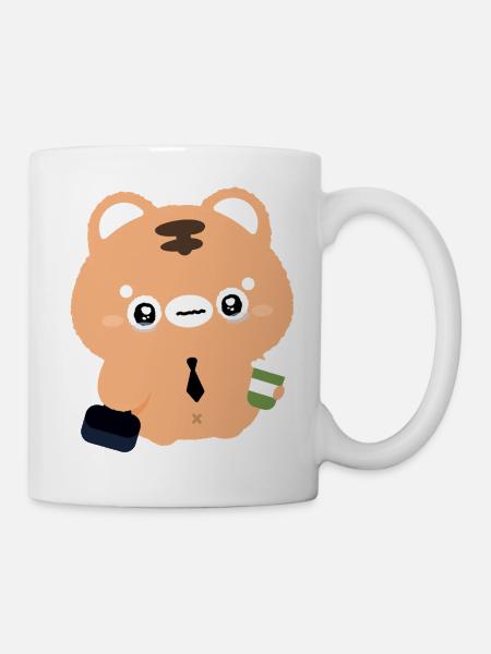 Kawaii Tiger weint mit Kaffee - Tasse - Weiß