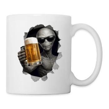 Alien Drinking Beer Looking Out Of Shirt - Mug - white - Right