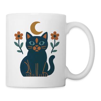 Mondkatze mit Nachtblumen - Tasse - Weiß - Rechts