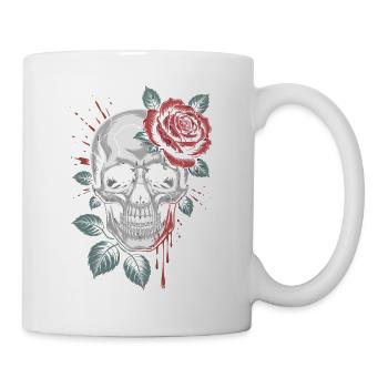 Rose sur le crâne : style de tatouage vintage sombre - Mug blanc - blanc - Droite