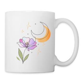Blume mit Mond Line Art Illustration  - Tasse - Weiß - Rechts