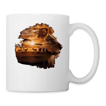 Lion Savannah Sunset Double Exposure Design - Mug - white - Right