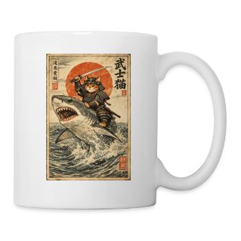 Chat samouraï, guerrier et combattant japonais, requin - Mug blanc - blanc - Droite
