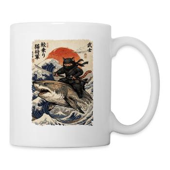 Ninja Katze, Japanischer Krieger & Kämpfer, Hai - Tasse - Weiß - Rechts