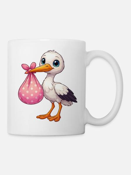 Kuschelpelikan mit rosa Bündel - Tasse - Weiß