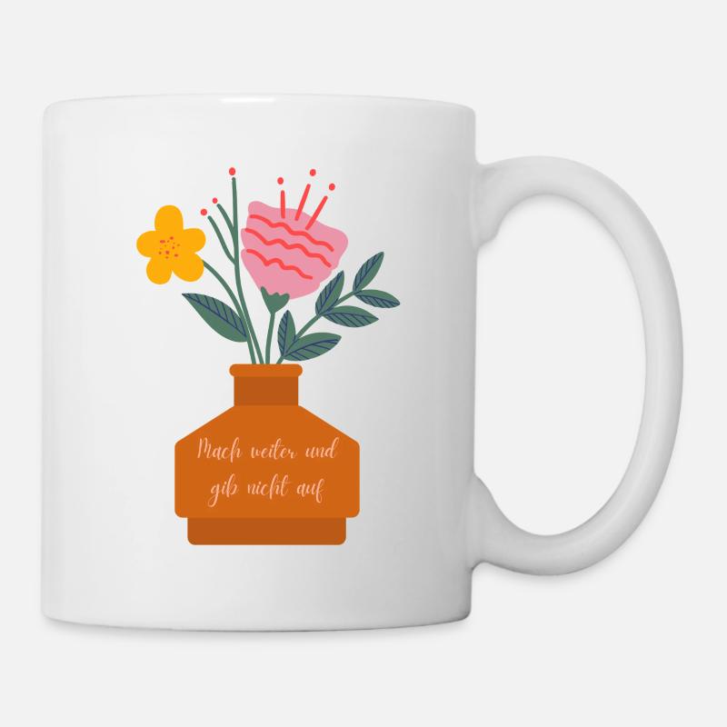 Blumenstrauß Mutspruch Vase - Tasse - Weiß