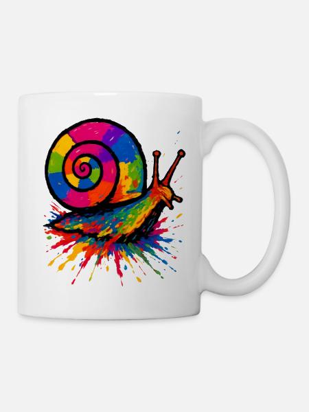 Harlekin-Schnecke – Splatter-Perma-Kunst - Tasse - Weiß