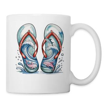 Flip Flops Meer Shirt – Sommer Strand T-Shirt - Tasse - Weiß - Rechts