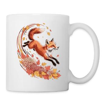 Fuchs Herbst Shirt – Elegantes Fuchs T-Shirt Wald  - Tasse - Weiß - Rechts