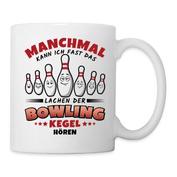 Bowling Lustiger Spruch – Lachende Kegel - Tasse - Weiß - Rechts