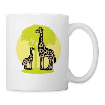 Giraffe Family Safari Nature Retro Cartoon Art - Mug - white - Right