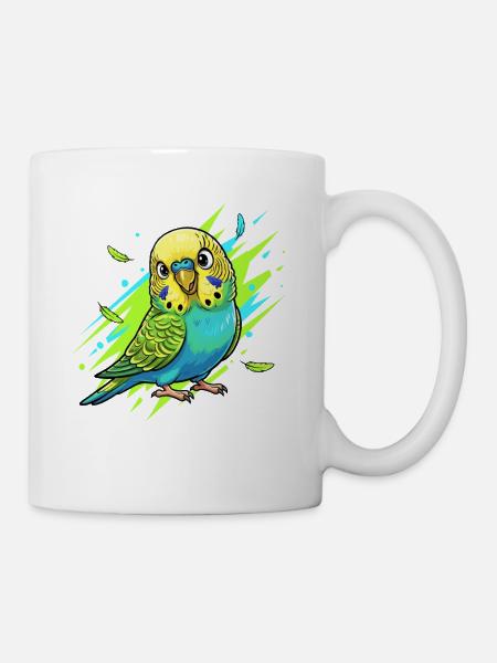 Neon Wellensittich Farbexplosion - Tasse - Weiß