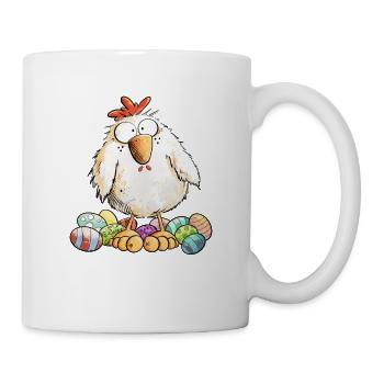 Oster Huhn Mit Ostereiern Ostermotiv Hühner Fan - Tasse - Weiß - Rechts