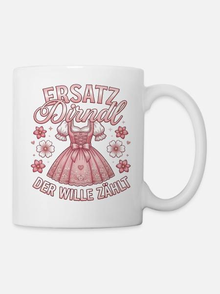 Trachten T-Shirt Damen Trachtenshirt Dirndl Shirt - Tasse - Weiß