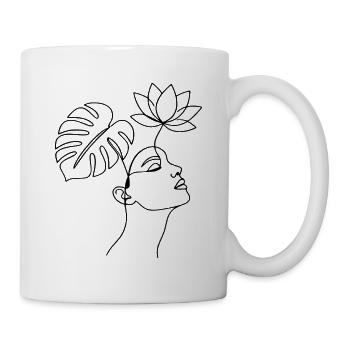 Minimalist Woman Line Art |Floral Botanical Design - Tasse - Weiß - Rechts