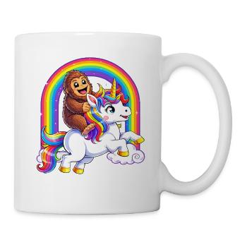 Bigfoot chevauchant licorne amoureuse de licorne Rainbow Sasquatch - Mug blanc - blanc - Droite