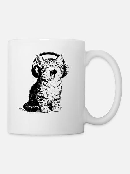 Müdes Musik Kätzchen - Tasse - Weiß