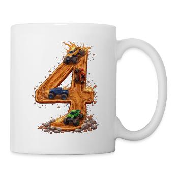 4th Birthday, 4 Year Old Boy, Monster Truck - Mug - white - Right