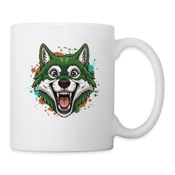 Loup vert avec des taches de peinture - Mug blanc - blanc - Droite