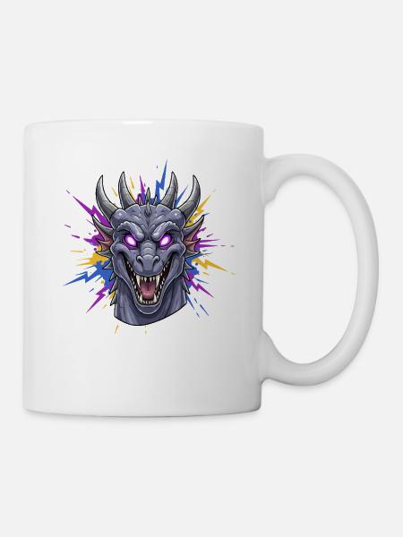 Neon-Drache Kopf mit Farbspritzern - Tasse - Weiß