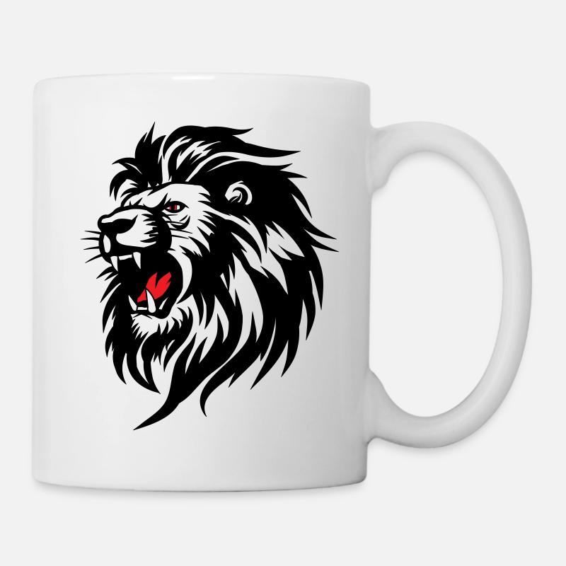 Rowing Lion Silhouette with Red Tongue - Mug - white