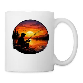 Silhouette rétro du pêcheur au coucher de soleil - Mug blanc - blanc - Droite