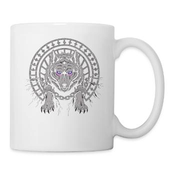 Wolf Symbol T-Shirt – Wolf Head Power Motif - Mug - white - Right