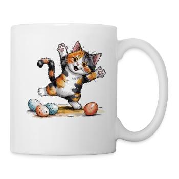 Cats Easter T-Shirt – Cat with Easter Eggs - Mug - white - Right