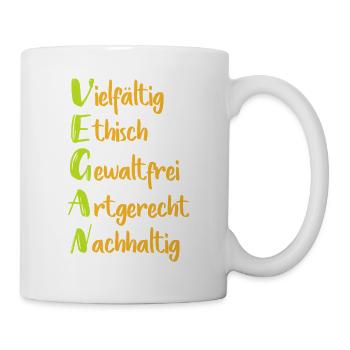 Vegane Werte: Vielfalt Ethik Nachhaltigkeit - Tasse - Weiß - Rechts