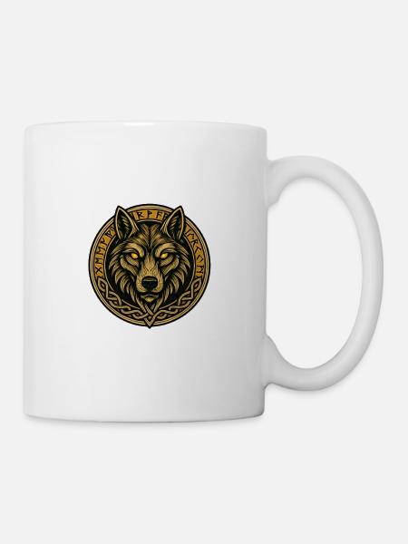 Wolfsmedaillon mit Runenring - Tasse - Weiß