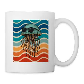 Beach jellyfish with sunglasses - Mug - white - Right