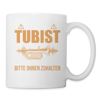 Vorsicht Tubist Fortissimo Ohren zuhalten Tuba - Tasse - Weiß - Rechts