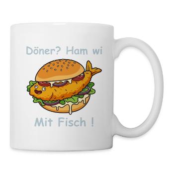 Cartoon Fischbrötchen Küsten Humor - Tasse - Weiß - Rechts