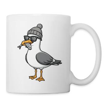 Mouette mouette de la lune avec casquette et poisson dans la bouche - Mug blanc - blanc - Droite