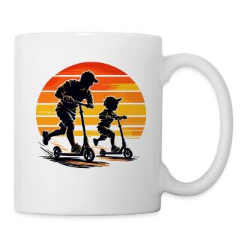 Papa Sohn Rollerfahrt Vatertag Retro Bestseller - Tasse - Weiß - Rechts