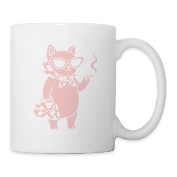 Chat rose avec des lunettes de soleil - Mug blanc - blanc - Droite