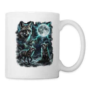 DREI Wilde Füchse mit Mond Wildlife-Designs - Tasse - Weiß - Rechts