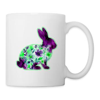 Hase Aquarell Ostern Blumen - Tasse - Weiß - Rechts