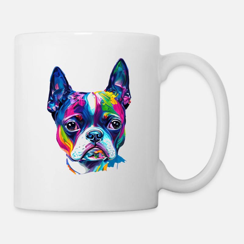 Farbenfrohes Boston-Terrier-Ölfarbe-Hundeporträt - Tasse - Weiß