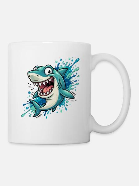 Spritzender Cartoonhai - Tasse - Weiß