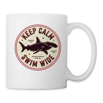 Shark Badge with Saying Swim Wide - Mug - white - Right